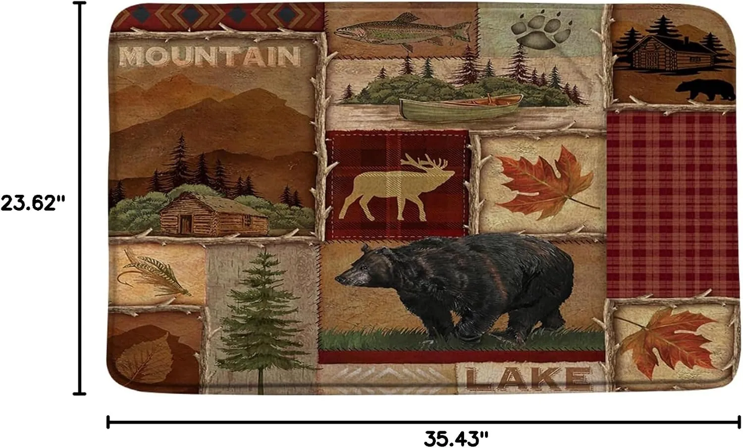 Cabin Bath Rugs Rustic Bear Bathroom Mat Moose Lodge Lake Mountain Forest Wildlife Fishing Country Hunting Bathroom Mat Bathroom Kitchen Decor