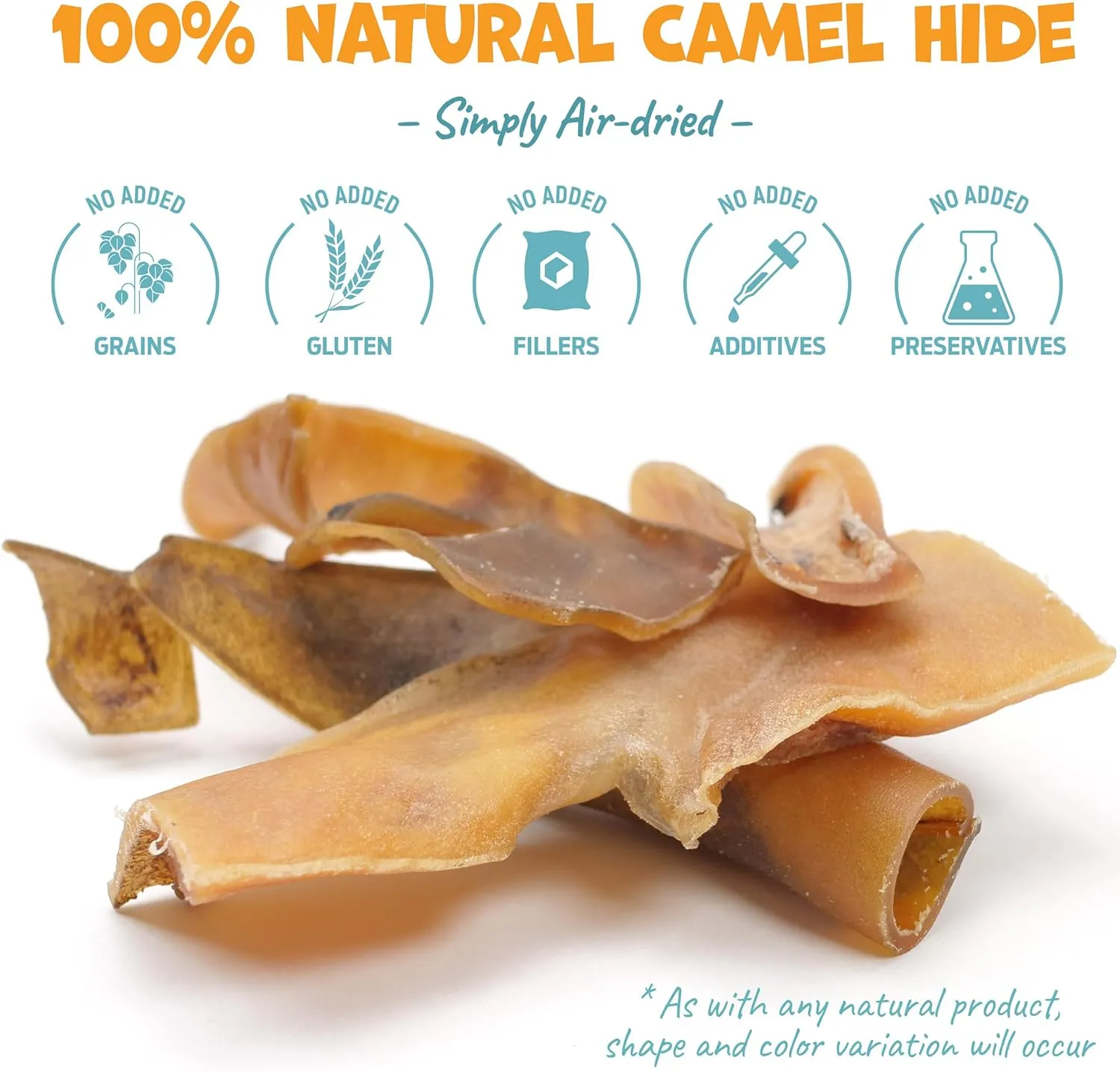 Camel Skin Dog Chews for Aggressive Chewers - Hypoallergenic Natural Collagen Sticks for Dental Health & Protein Boost - Long Lasting Treats for Small & Medium Dogs