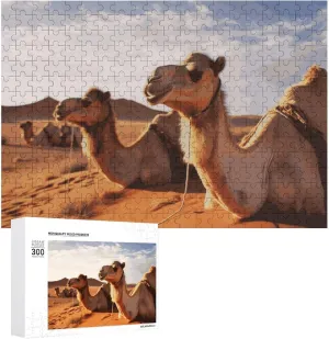 Camels Rest Desert Puzzles 300 Pieces Personalized Jigsaw Puzzles Camels Rest Desert Photo Puzzle Challenging Picture Puzzle for Adults Personaliz Jigsaw with Storage Bag (15.7" X 11")