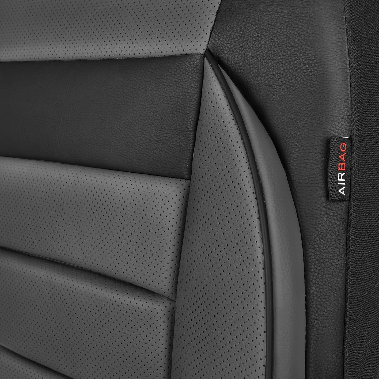 CAR PASS Leather Seat Covers Full Set Universal Water Resistant 3D Foam Back Support, Luxury Comfort Automotive 5 Seat Covers All Season Fit for SUV,Sedan,Van, Airbag Compatible Elegance(Gray Black)