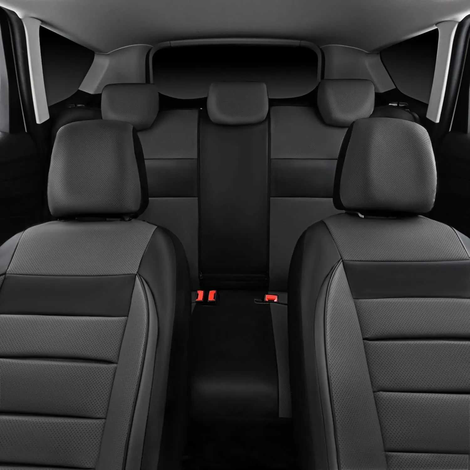 CAR PASS Leather Seat Covers Full Set Universal Water Resistant 3D Foam Back Support, Luxury Comfort Automotive 5 Seat Covers All Season Fit for SUV,Sedan,Van, Airbag Compatible Elegance(Gray Black)
