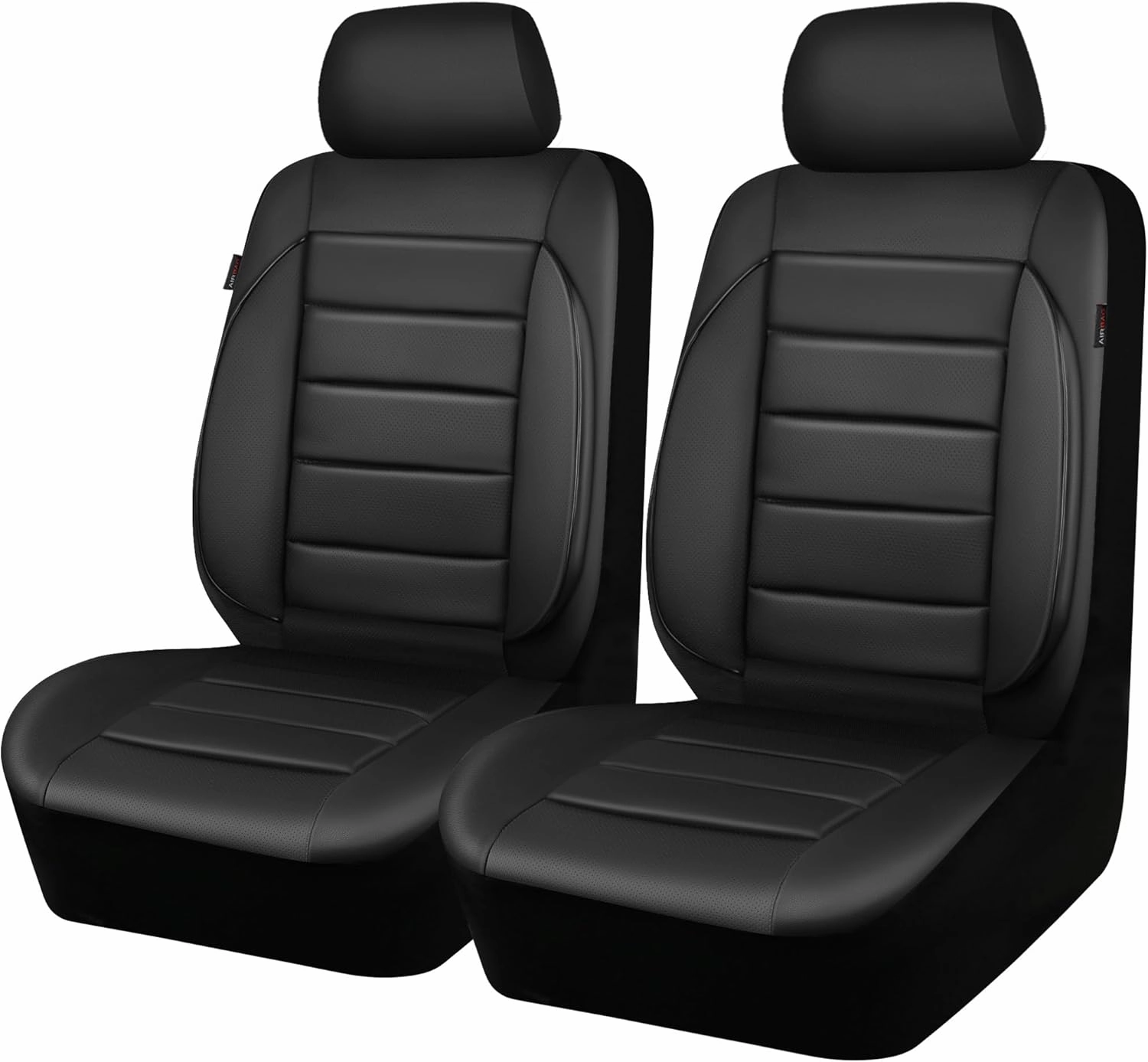 CAR PASS Faux Leather Car Seat Covers Front Seats Only, 3D Foam Support Car Seat Covers, Universal fit for Trucks Vans SUVs Sedans Automotive Comfortable, Airbag Compatible 2 Pieces Front Solid Black