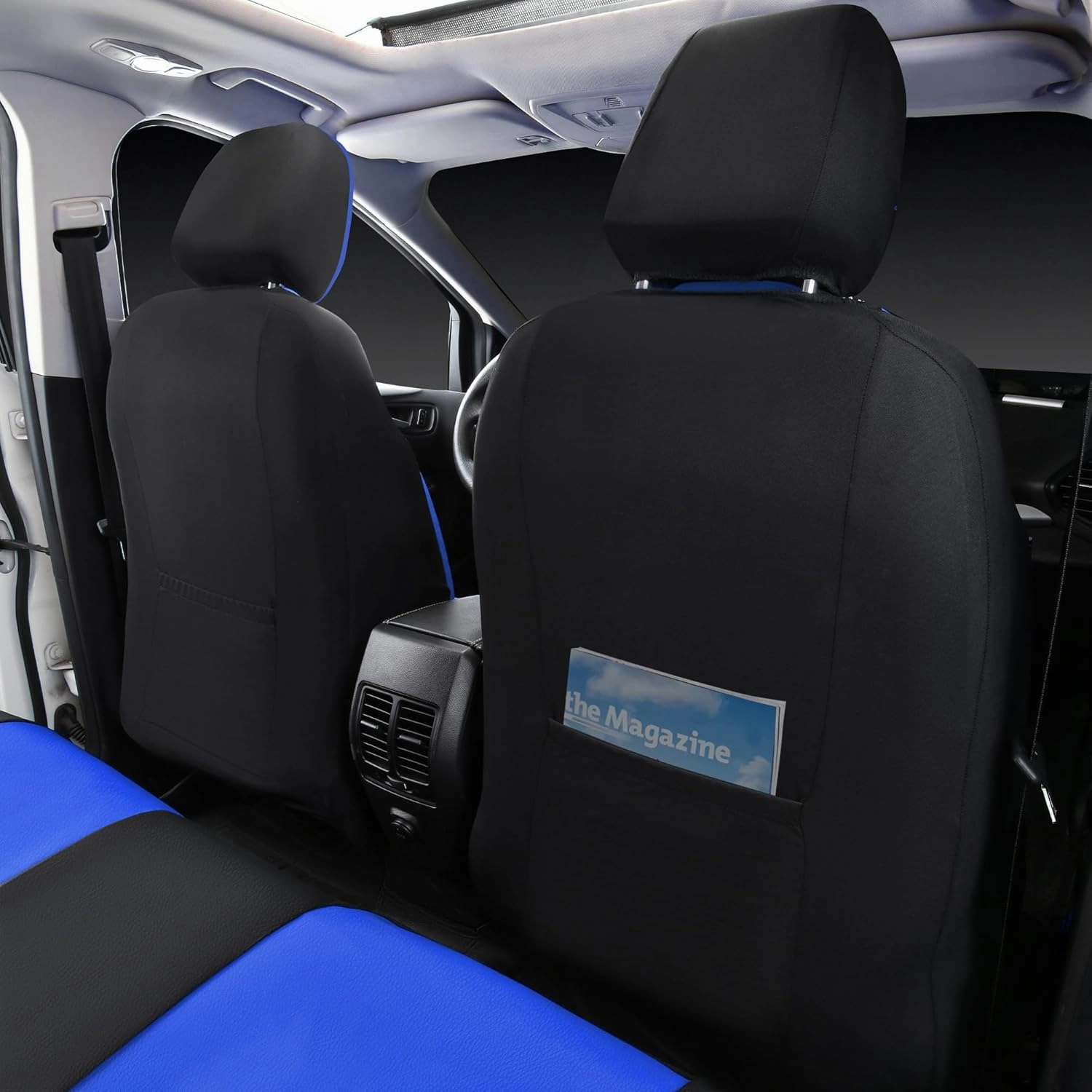 CAR PASS Leather Seat Covers Full Set Universal Water Resistant 3D Foam Back Support, Luxury Comfort Automotive 5 Seat Covers All Season Fit for SUV,Sedan,Van, Airbag Compatible Elegance(Blue Black)