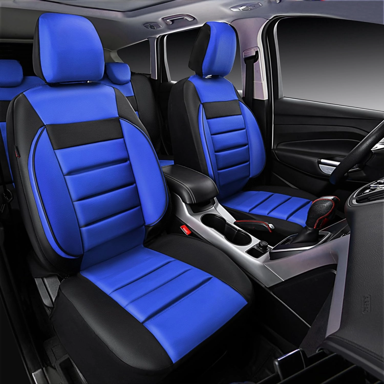 CAR PASS Leather Seat Covers Full Set Universal Water Resistant 3D Foam Back Support, Luxury Comfort Automotive 5 Seat Covers All Season Fit for SUV,Sedan,Van, Airbag Compatible Elegance(Blue Black)