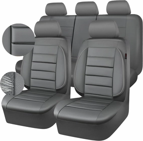 CAR PASS Leather Seat Covers Full Set Universal Water Resistant 3D Foam Back Support, Luxury Comfort Automotive 5 Seat Covers All Season Fit for SUV,Sedan,Van, Airbag Compatible Elegance (Gray)