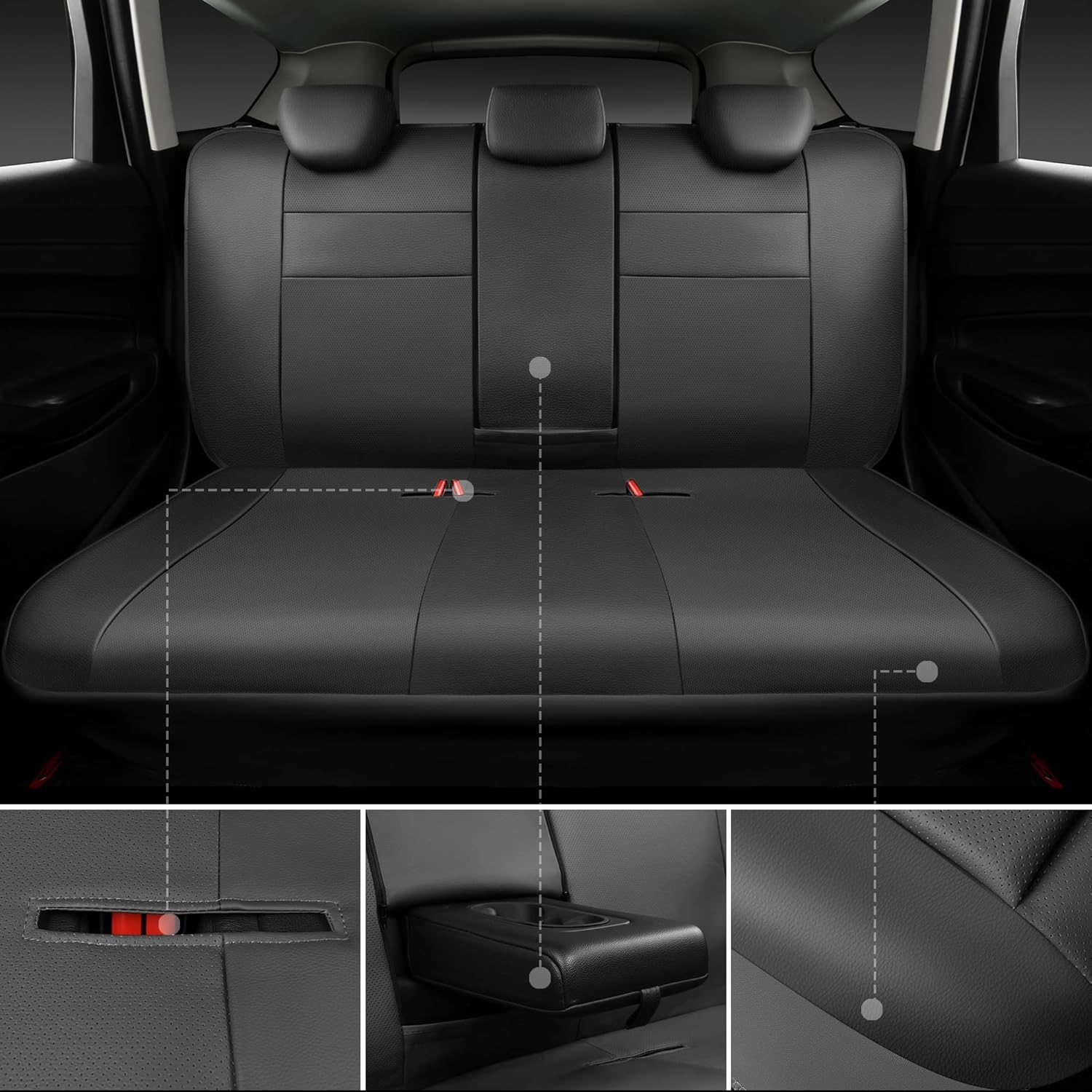 CAR PASS Leather Seat Covers Full Set Universal Water Resistant 3D Foam Back Support, Luxury Comfort Automotive 5 Seat Covers All Season Fit for SUV,Sedan,Van, Airbag Compatible Elegance (Gray)