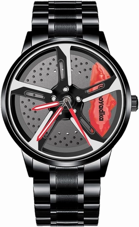 Car Watches for Men, Spinning Car Wheel Watch with Japanese Quartz Movement, Stainless Steel Waterproof Wrist Watch with Car Rim Hub Racing Design for Car Enthusiast