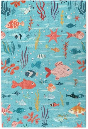 Cartoon Small Fish Jigsaw Puzzle 1000 Piece,20x30 Inches Wooden Picture Jigsaw Puzzles for Adult Family Game
