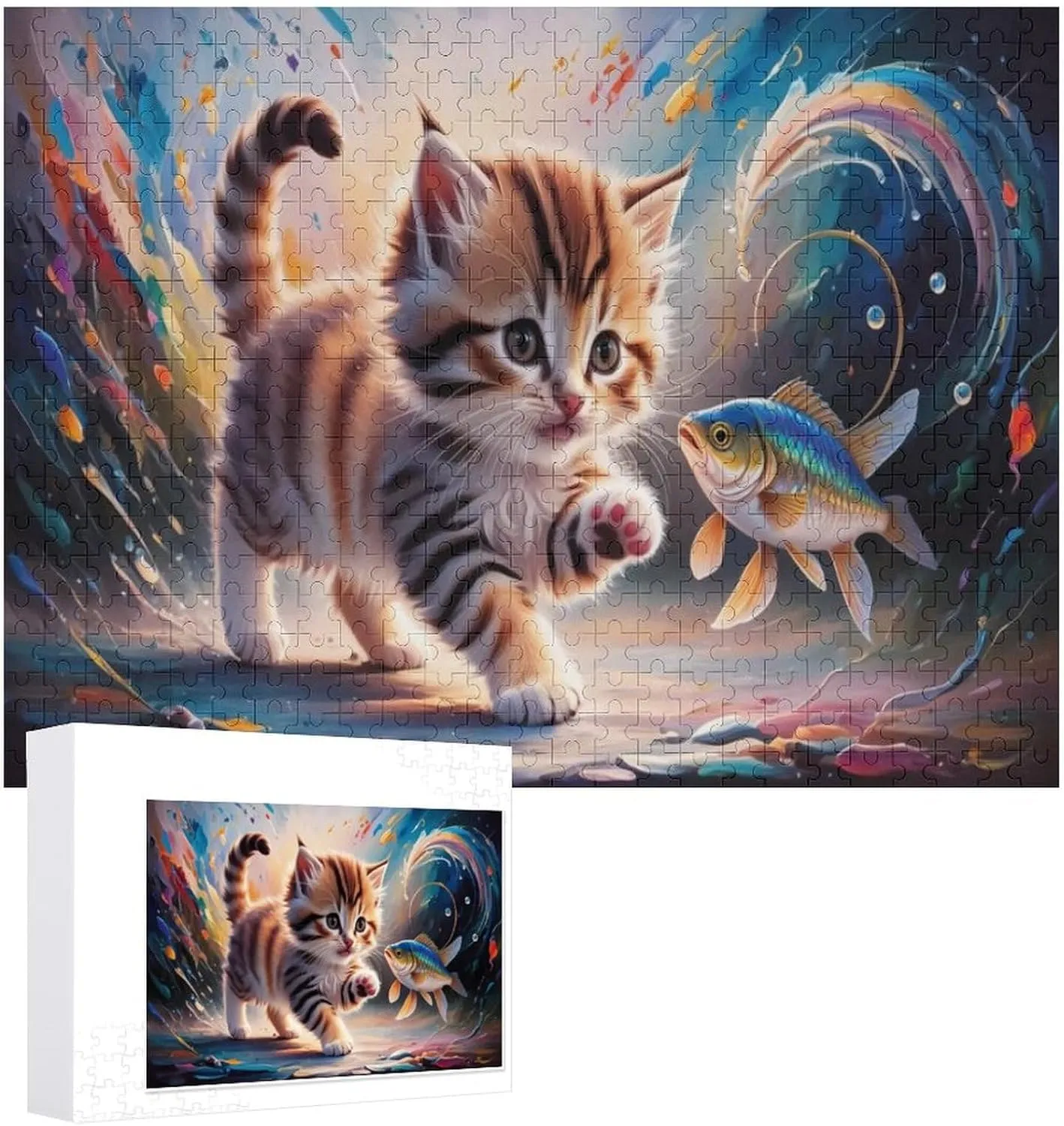 Cat and Fish Impossible Puzzle for Adult and Kids Hard Challenge Puzzle Recycled 500 PCS Jigsaw Puzzles Challenging Game Home Decor Birthday Party Gift