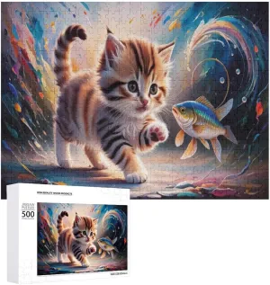 Cat and Fish Impossible Puzzle for Adult and Kids Hard Challenge Puzzle Recycled 500 PCS Jigsaw Puzzles Challenging Game Home Decor Birthday Party Gift