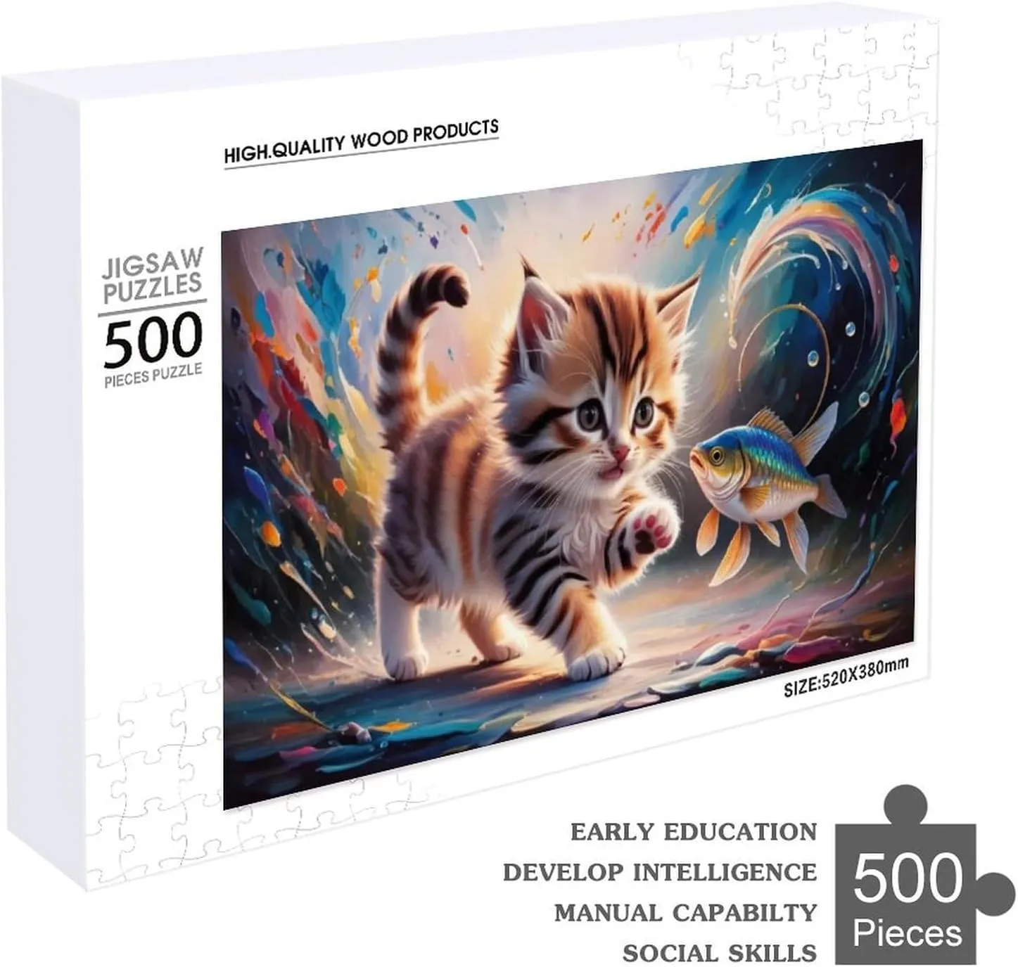 Cat and Fish Impossible Puzzle for Adult and Kids Hard Challenge Puzzle Recycled 500 PCS Jigsaw Puzzles Challenging Game Home Decor Birthday Party Gift