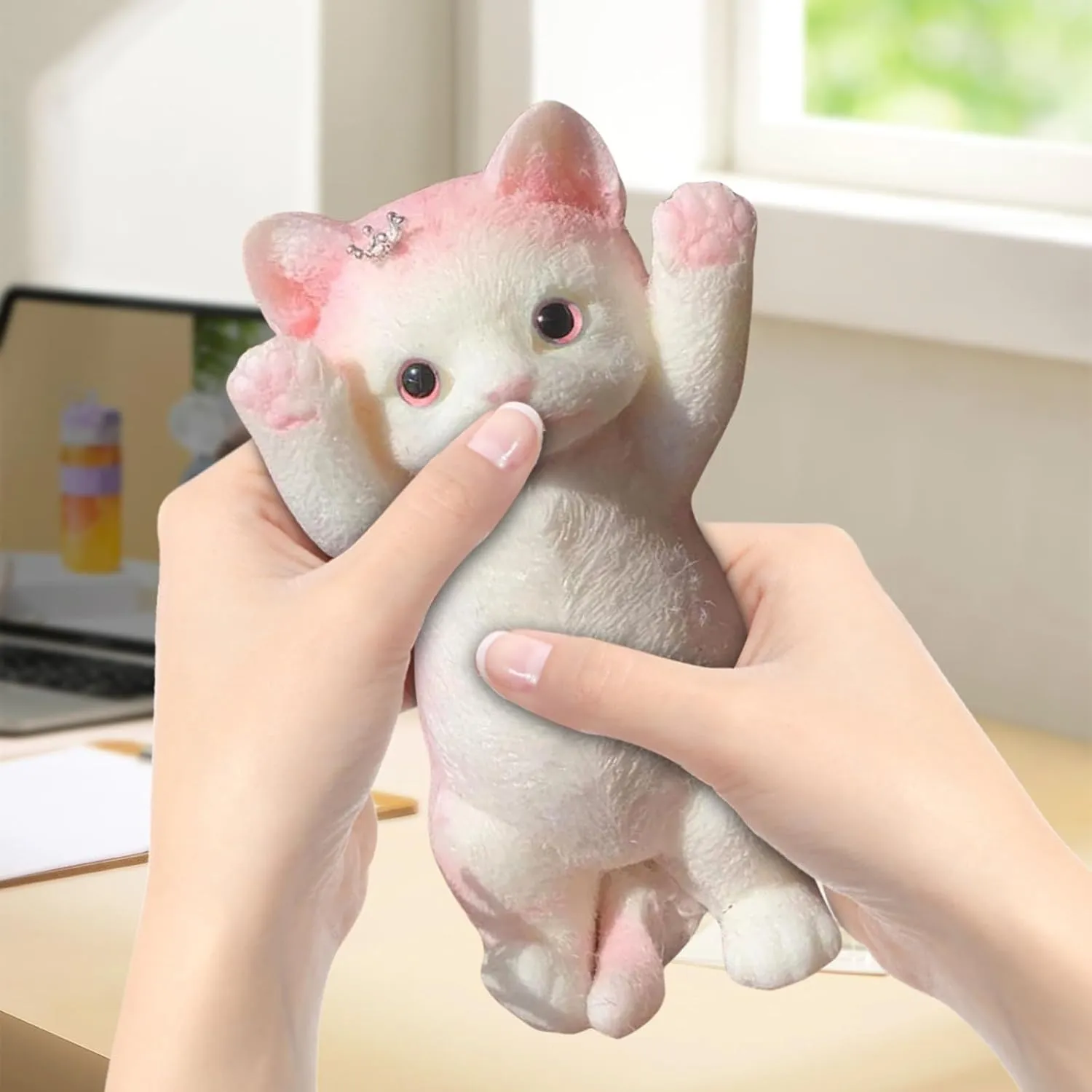 Cat Sticky Squishy Toys,Cute Cat Squishies Squeeze Soft Cat Squishies Stress Relief Sensory,Squeeze Toy Gifts for Christmas Birthday Holiday (Pink)