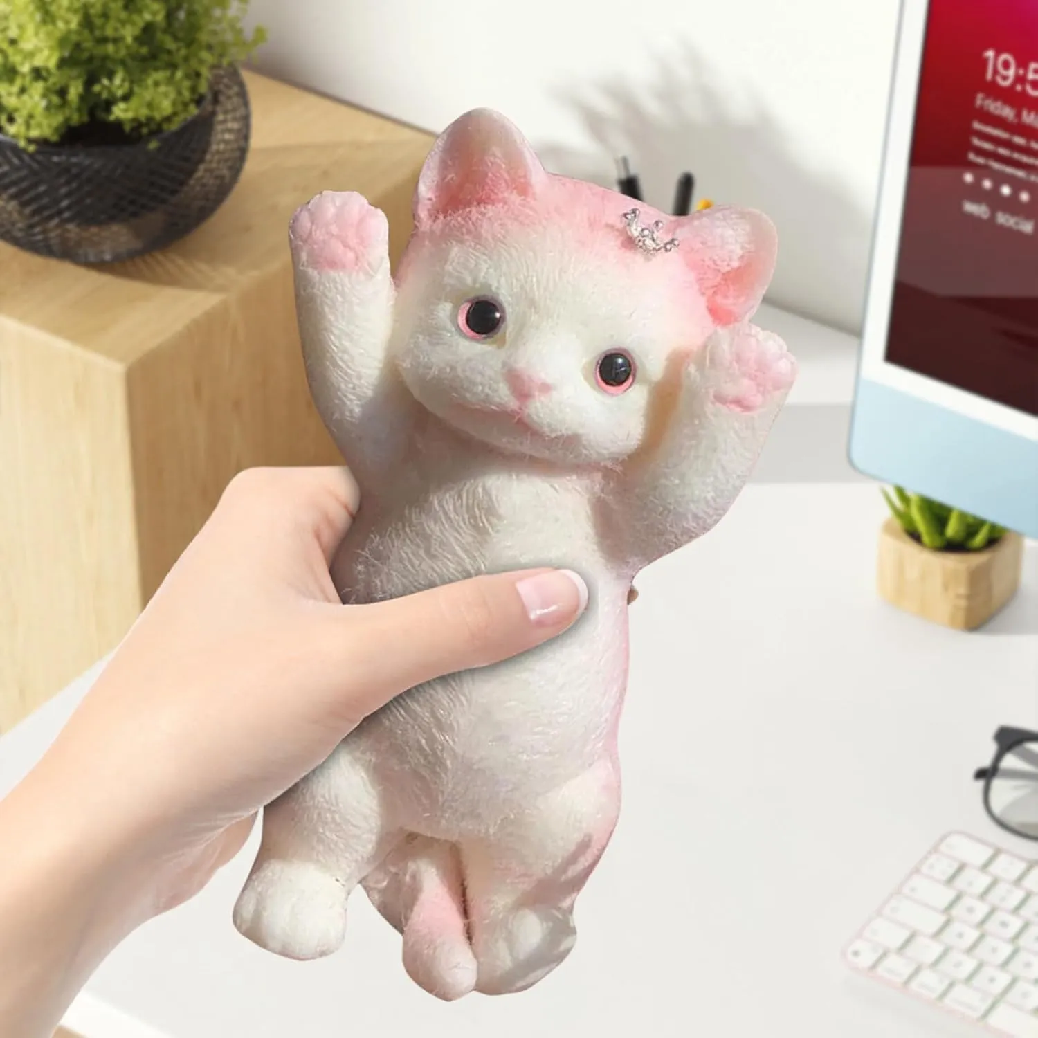 Cat Sticky Squishy Toys,Cute Cat Squishies Squeeze Soft Cat Squishies Stress Relief Sensory,Squeeze Toy Gifts for Christmas Birthday Holiday (Pink)