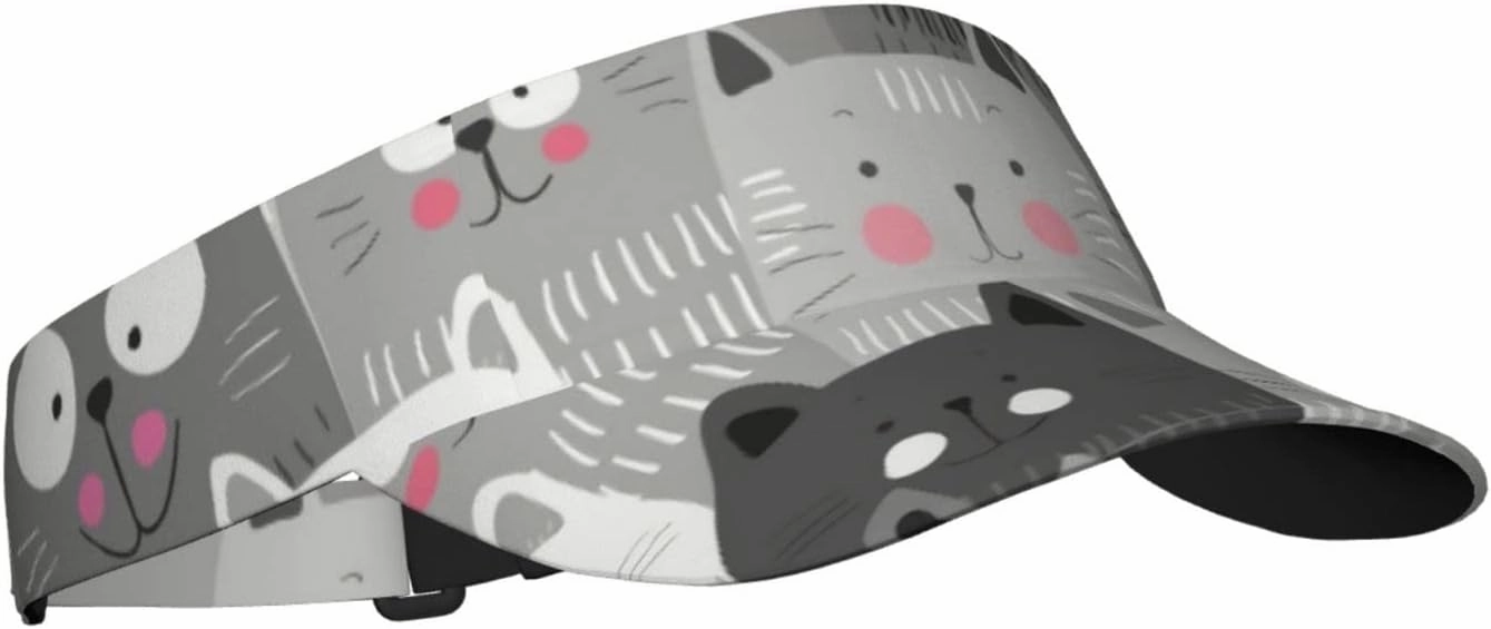 Cat Pattern Sport Sun Visor Hat Adjustable Empty Top Baseball Cap Outdoor Travel Beach Ball Caps for Women and Men