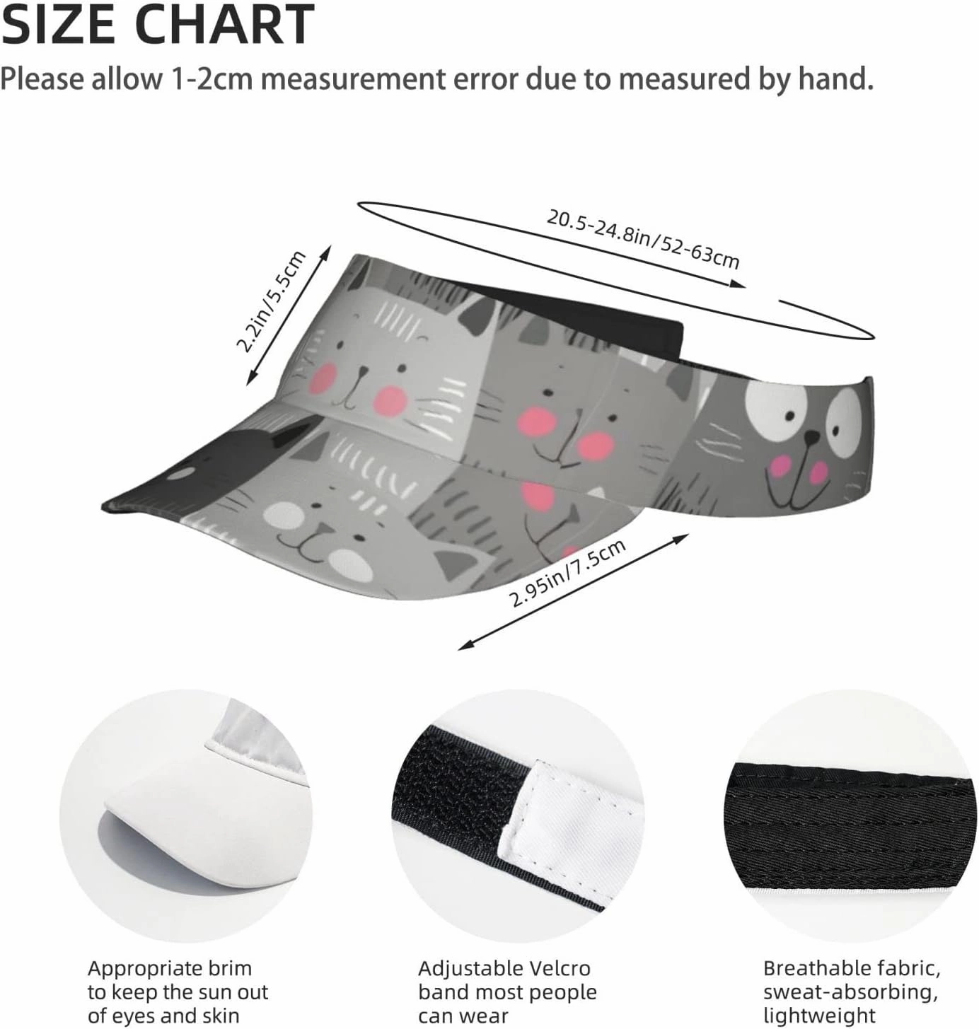 Cat Pattern Sport Sun Visor Hat Adjustable Empty Top Baseball Cap Outdoor Travel Beach Ball Caps for Women and Men