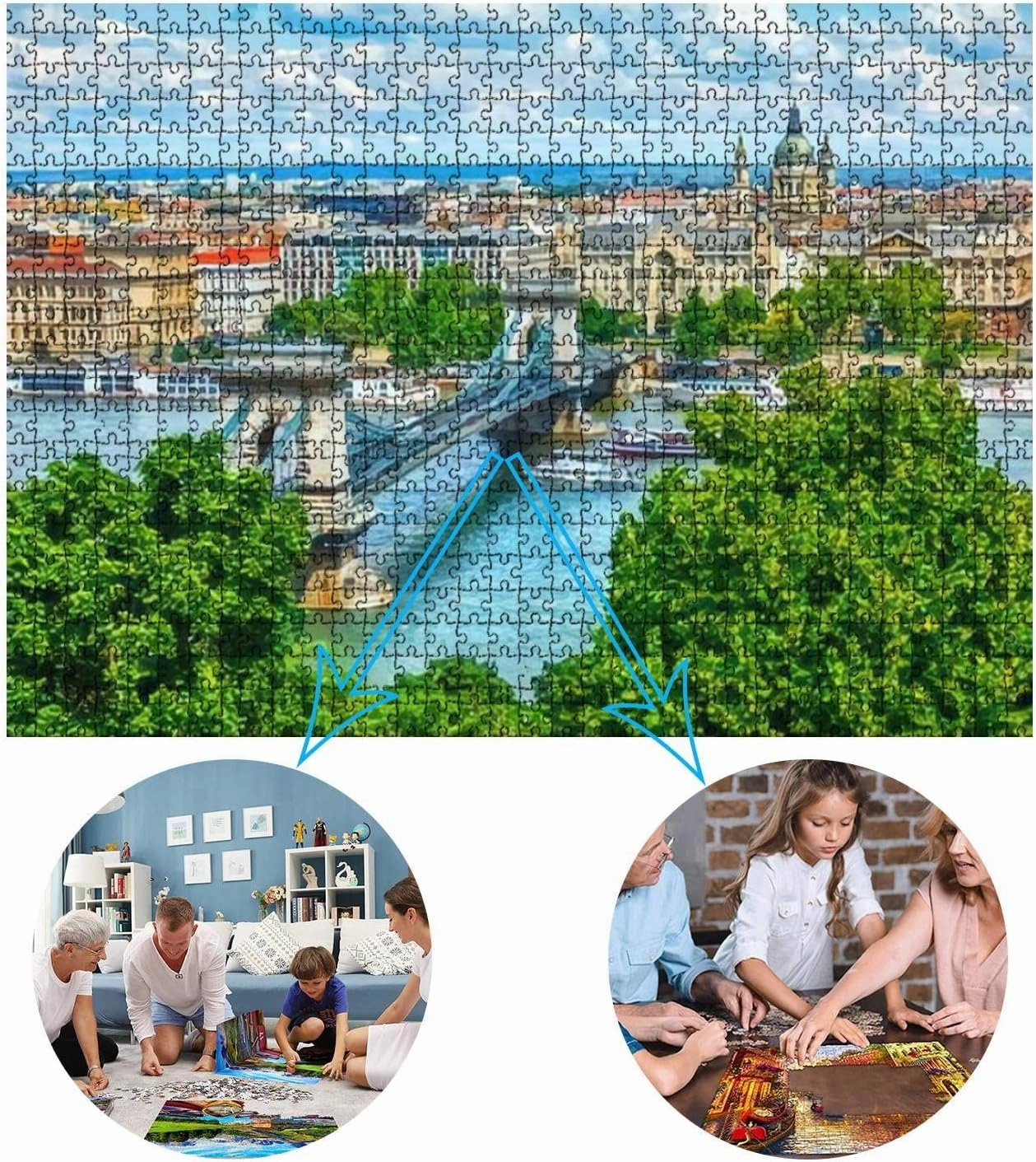 Chain Bridge on Danube River in Budapest City Hungary Urban 1000 Piece Jigsaw Puzzle Game - Colorful Large Puzzles Artwork for Adults Teens Puzzle Game Toy Gift