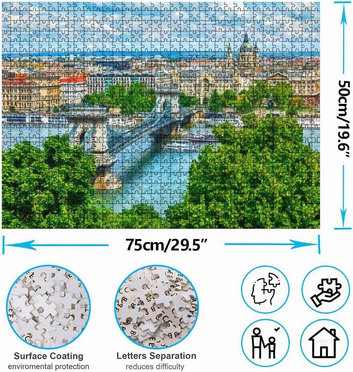 Chain Bridge on Danube River in Budapest City Hungary Urban 1000 Piece Jigsaw Puzzle Game - Colorful Large Puzzles Artwork for Adults Teens Puzzle Game Toy Gift