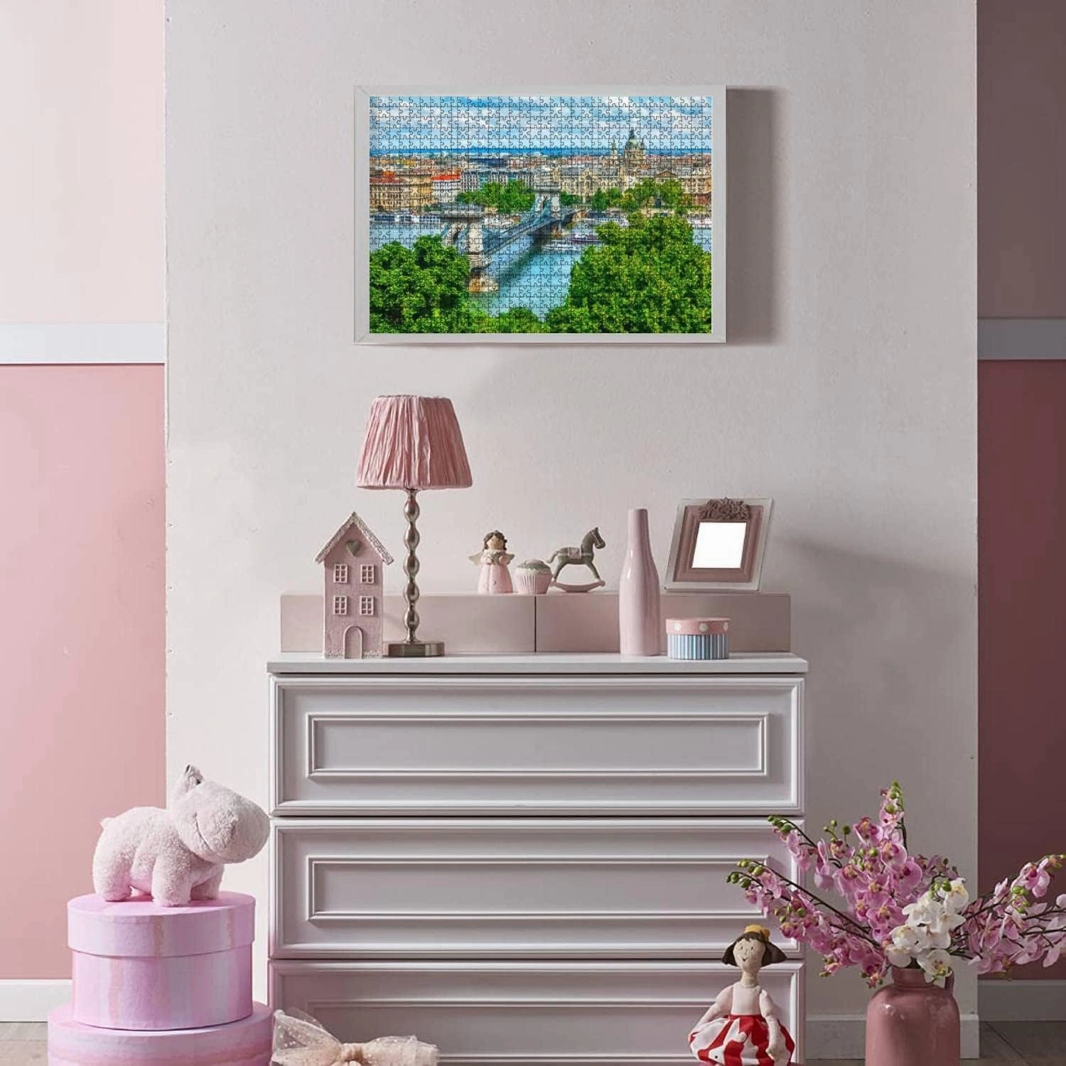 Chain Bridge on Danube River in Budapest City Hungary Urban 1000 Piece Jigsaw Puzzle Game - Colorful Large Puzzles Artwork for Adults Teens Puzzle Game Toy Gift
