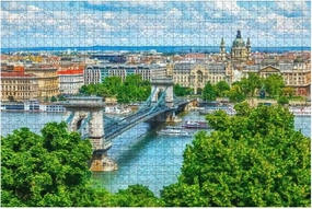 Chain Bridge on Danube River in Budapest City Hungary Urban 1000 Piece Jigsaw Puzzle Game - Colorful Large Puzzles Artwork for Adults Teens Puzzle Game Toy Gift