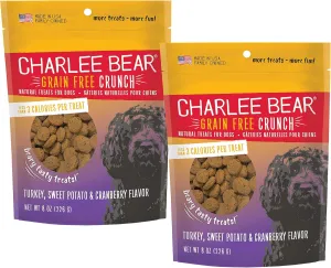 Charlee Bear Grain Free Crunch Turkey, Sweet Potato & Cranberry Dog Treats, 8 oz (2-pack) - Made in the USA, Natural Training Treats for Dogs