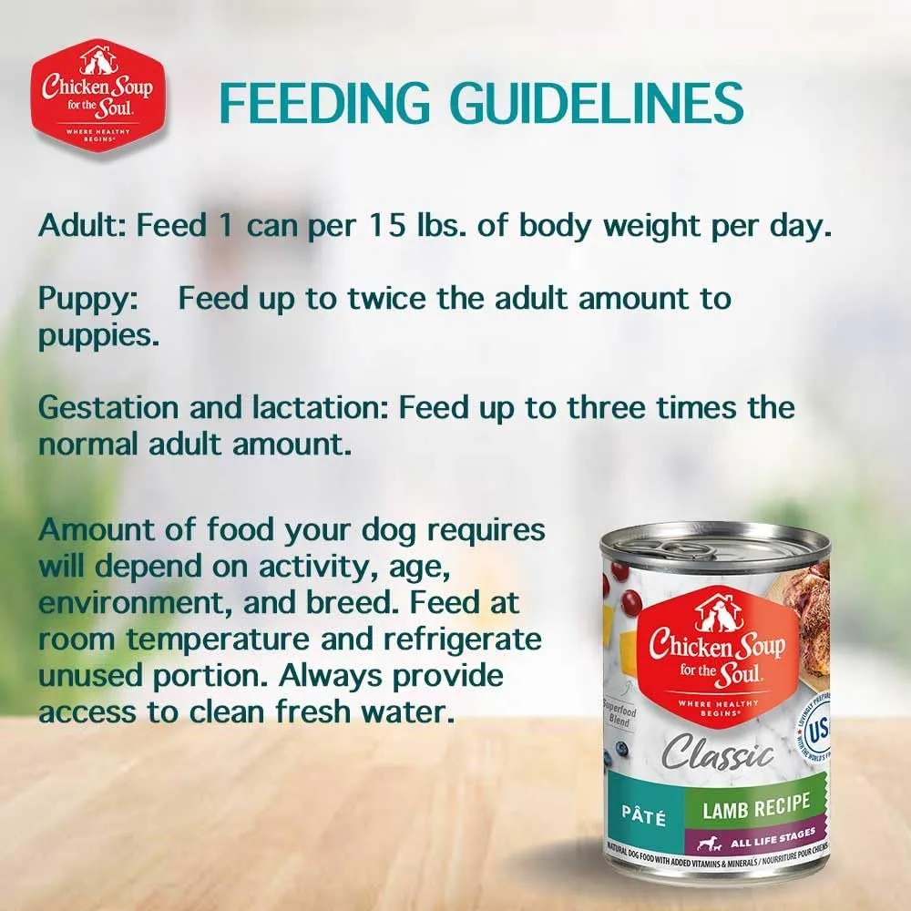 Chicken Soup For The Soul Classic Wet Adult Dog Food, Lamb Pate, 13 Ounce Can (Pack of 12) | Soy Free, Corn Free, Wheat Free, Canned Dog Food Made with Real Ingredients