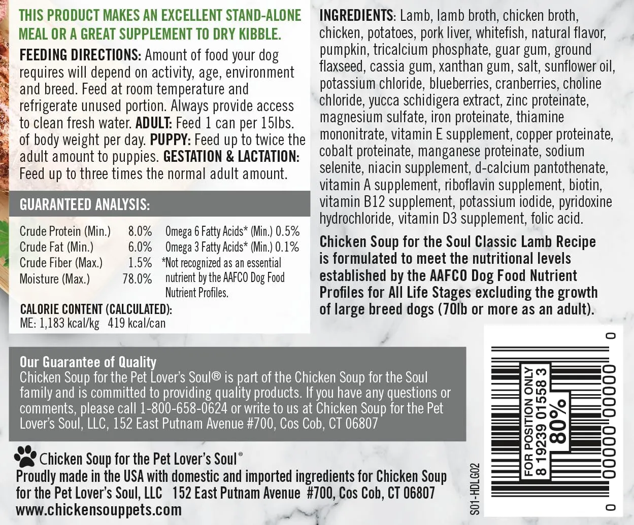 Chicken Soup For The Soul Classic Wet Adult Dog Food, Lamb Pate, 13 Ounce Can (Pack of 12) | Soy Free, Corn Free, Wheat Free, Canned Dog Food Made with Real Ingredients