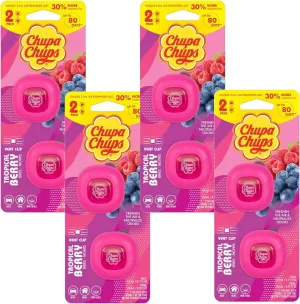 Chupa Chups Car Air Freshener, Tropical Berry - Long Lasting Car Fresheners with Fun Scents, Colorful and Vibrant Air Freshener for Car, Unique Car Freshner Perfume Deodorizer- 4Pack (8pcs Total)