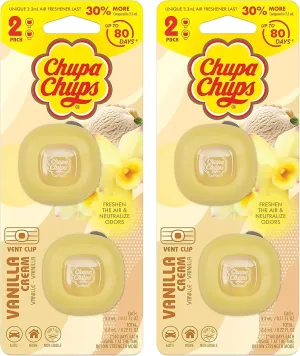 Chupa Chups Car Air Freshener, Vanilla Cream - Long Lasting Car Fresheners with Fun Scents, Colorful and Vibrant Air Freshener for Car, Unique Car Freshner Perfume Deodorizer- 2Pack (4pcs Total)