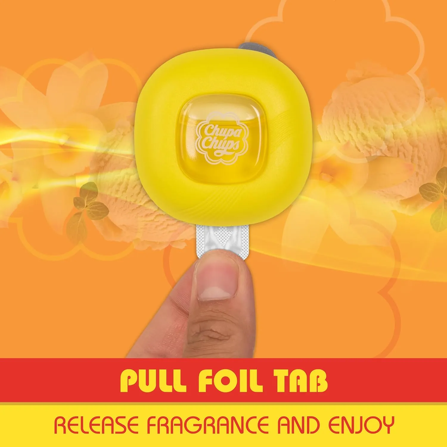 Chupa Chups Car Air Freshener, Vanilla Cream - Long Lasting Car Fresheners with Fun Scents, Colorful and Vibrant Air Freshener for Car, Unique Car Freshner Perfume Deodorizer- 2Pack (4pcs Total)