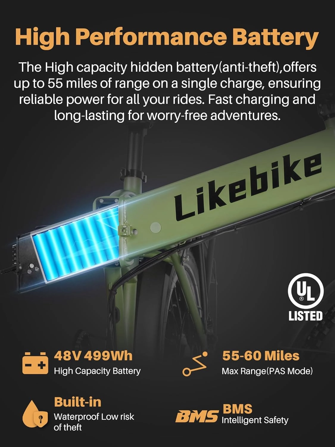 Cityfun Folding Electric Bike Adults,500W Motor (Peak 720W) Ebike with 20" x 4.0" Fat Tire,48V 10.4Ah Removable Battery Hidden,Electric Mountain Bike,UL 2849 Certified,Commuting E-Bike,7-Speed