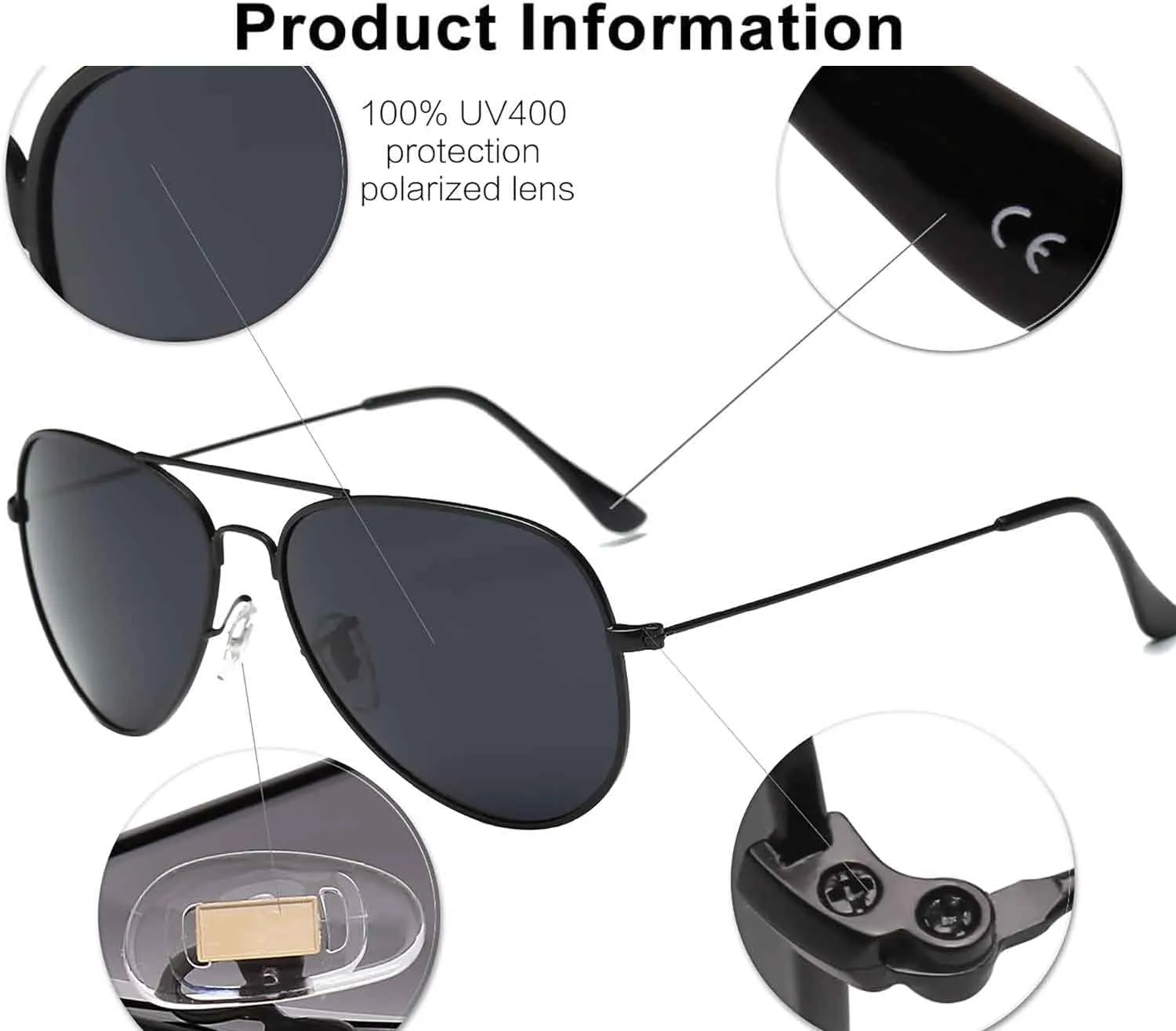 Classic Aviator Polarized Sunglasses for Men Women Vintage Retro Style