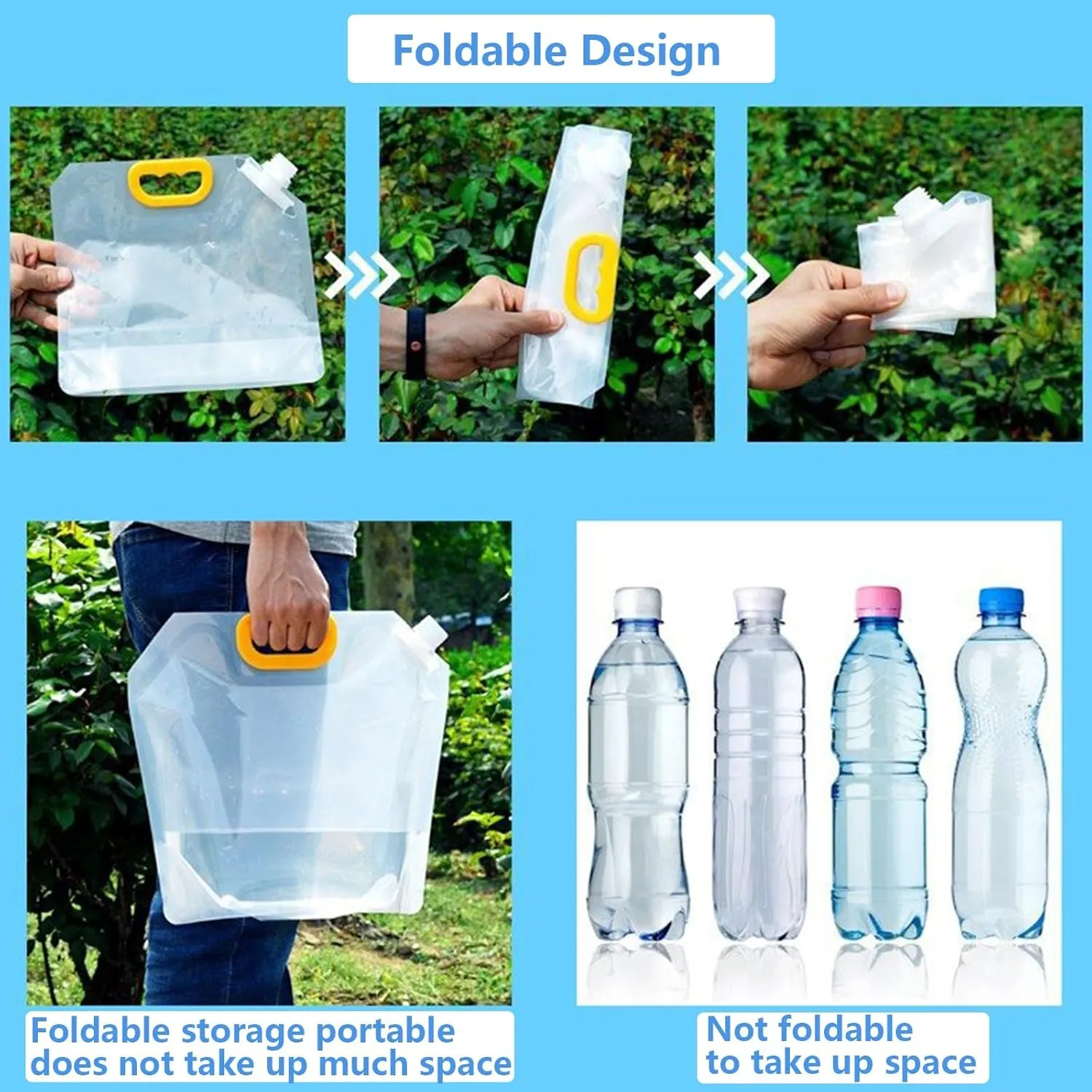 Clear Plastic Water Container Bag, Collapsible BPA Free Water Storage Bag, Portable Water Bag Set for Camping Hiking Backpack Emergency(6PCS,1.5L)