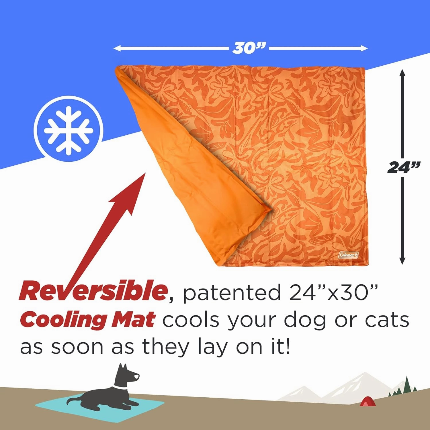 Coleman Medium Coral Botanical Pattern Reversible Cooling Mat – 24” x 30”