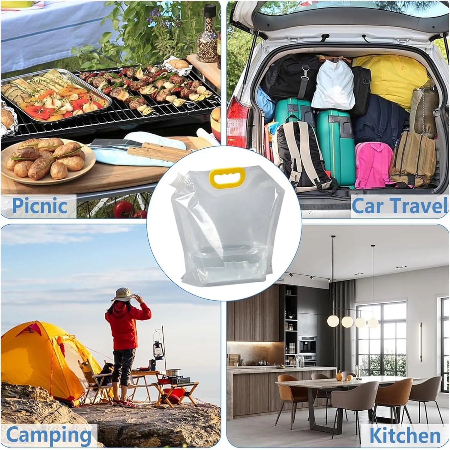 Collapsible Water Container Bag, BPA Free Plastic Collapsible Water Bag Set Car Water Container for Camping Hiking Backpack Emergency(6PCS,5L)
