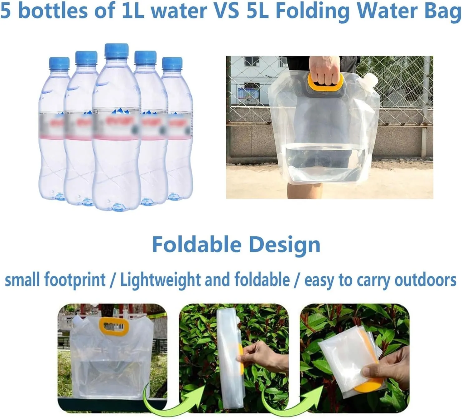 Collapsible Water Container Bag, BPA Free Plastic Collapsible Water Bag Set Car Water Container for Camping Hiking Backpack Emergency(6PCS,5L)
