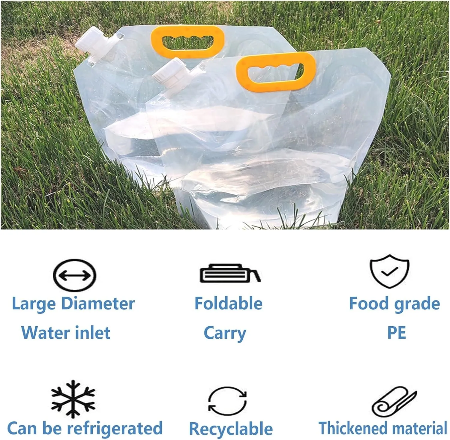 Collapsible Water Container Bag, BPA Free Plastic Collapsible Water Bag Set Car Water Container for Camping Hiking Backpack Emergency(6PCS,5L)