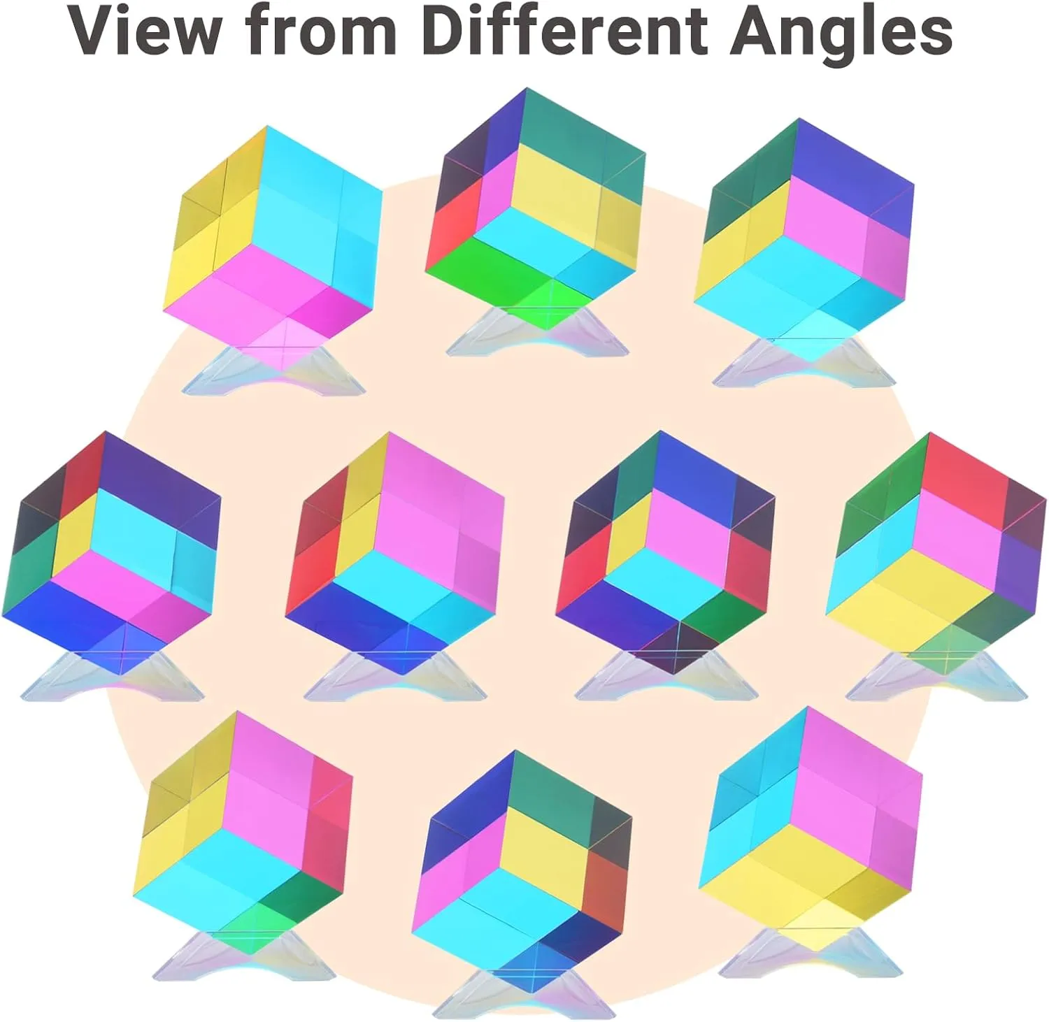 Color Cube (2.4inch) with Stand - Mesmerizing Color Mixing Acrylic Glass Prism for Color Recognition, A Fun Conversation Starter