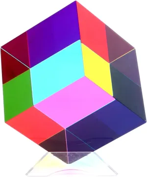 Color Cube (2.4inch) with Stand - Mesmerizing Color Mixing Acrylic Glass Prism for Color Recognition, A Fun Conversation Starter