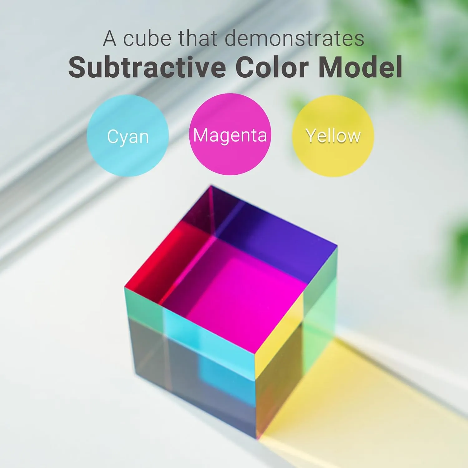 Color Cube (80mm), Mega Cube in Cyan, Magenta and Yellow, Novelty Physics Toy and Fun Conversation Starter, Surprising Christmas and Birthday Gift