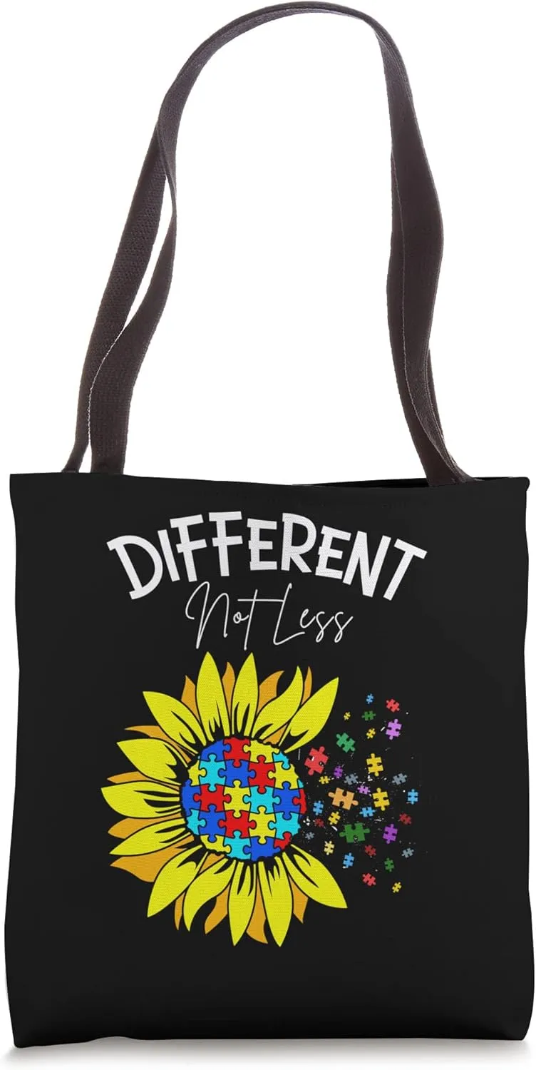 Color SunFlower Different Not Less Autism Awareness Puzzle Tote Bag