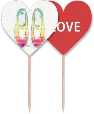 Colorful Hand Painted Canvas Shoes Pattern Toothpick Flag LOVE Heart Lable Cupcake Pick