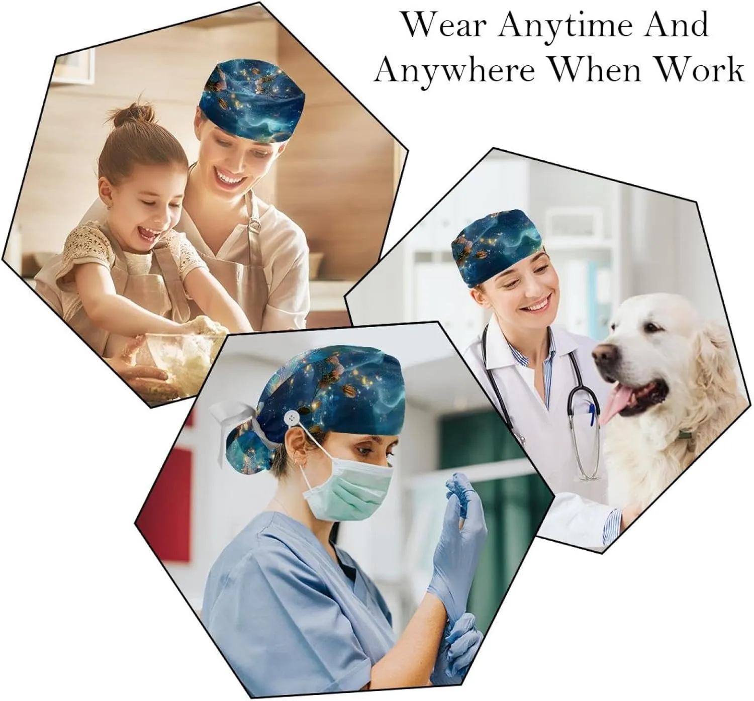 Colorful Racing Cars 2 Pcs Scrub Cap Women, Adjustable Working Caps with Buttons, Stretchy Tie Back Hats
