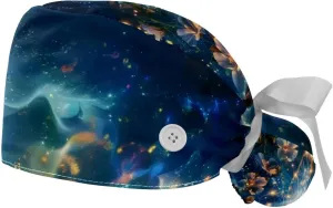 Colorful Racing Cars 2 Pcs Scrub Cap Women, Adjustable Working Caps with Buttons, Stretchy Tie Back Hats