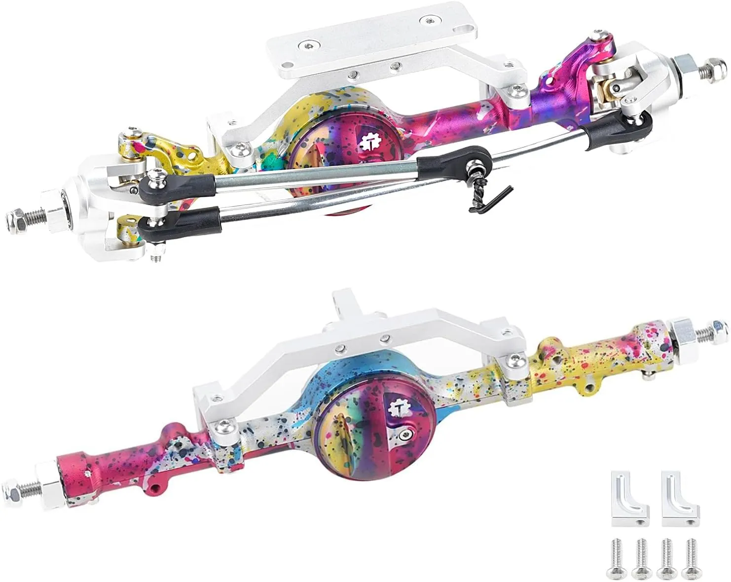 Colorful Splash Anodizing Aluminum CNC Front and Rear Axles Assembly Complete Set for 1/10 RC Crawler Car RC4WD D90 Yota II D110