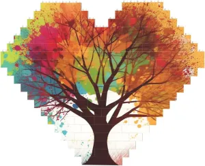 Colorful Tree Building Block Puzzle Heart Shaped Personalized Photo Building Blocks Puzzles Family Keepsake DIY Romantic Home Decor Anniversary Birthday Gifts for Her, Him, Lovers, Couples