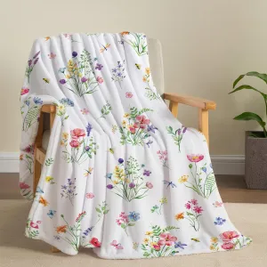 Colorful Wildflowers Throw Blanket Botanical Plant Bed Blanket Watercolor Floral Flower Blankets Soft Flannel Fleece Throw Blanket Boho Cozy Fluffy Plush Blankets 50" X 60"