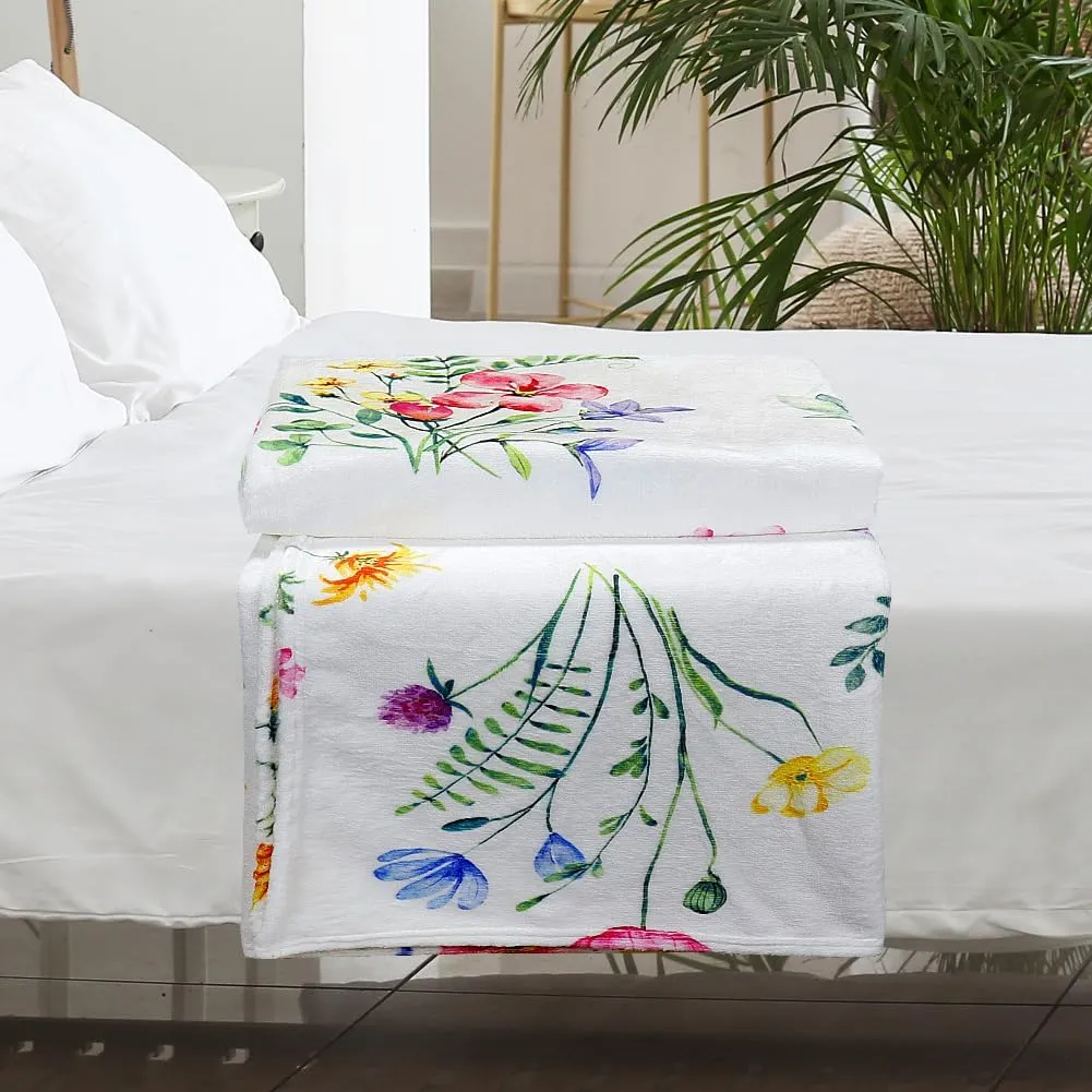 Colorful Wildflowers Throw Blanket Botanical Plant Bed Blanket Watercolor Floral Flower Blankets Soft Flannel Fleece Throw Blanket Boho Cozy Fluffy Plush Blankets 50" X 60"