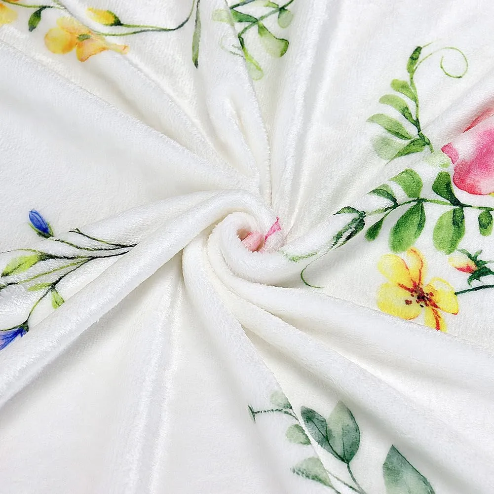 Colorful Wildflowers Throw Blanket Botanical Plant Bed Blanket Watercolor Floral Flower Blankets Soft Flannel Fleece Throw Blanket Boho Cozy Fluffy Plush Blankets 50" X 60"