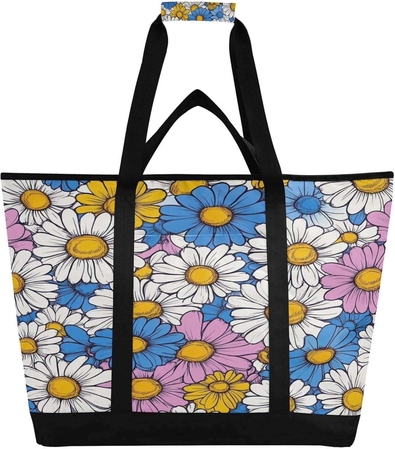 Colorful Daisy Reusable Insulated Lunchbox Cooler Bag, Leakproof Kitchen Grocery Bag Collapsible Portable Cooler Tote Bag for Picnic, Camping, Office, Travel