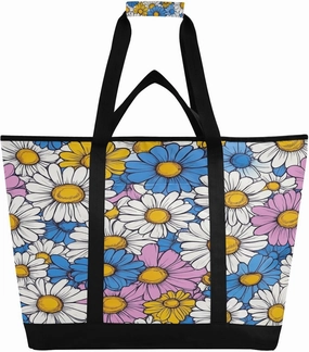 Colorful Daisy Reusable Insulated Lunchbox Cooler Bag, Leakproof Kitchen Grocery Bag Collapsible Portable Cooler Tote Bag for Picnic, Camping, Office, Travel